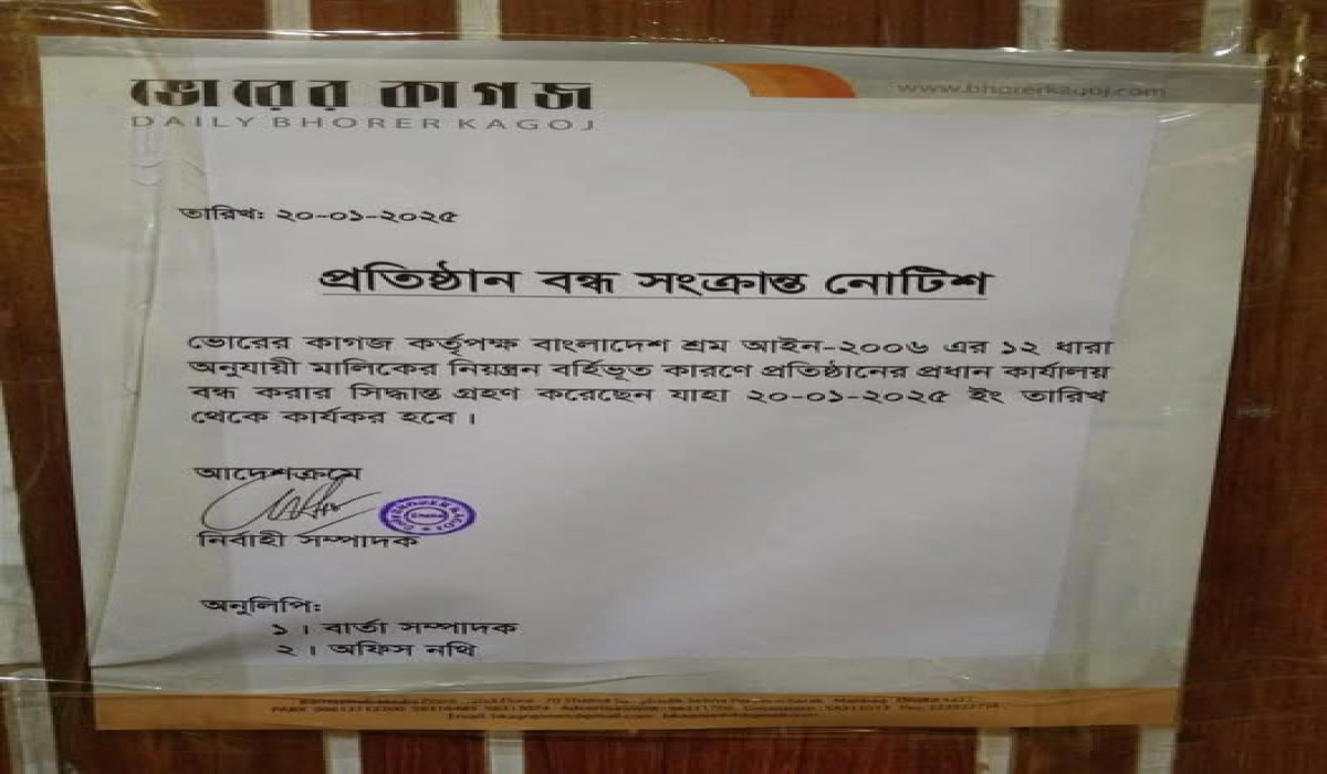 বন্ধ হয়ে গেল ‘ভোরের কাগজ'